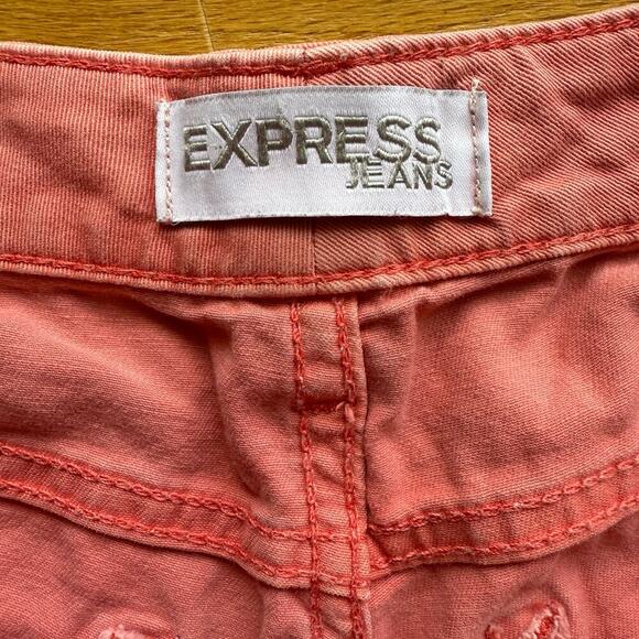 Express Stella Ankle Low Rise Jeans Pink Coral Peach Size 2 Faded - Picture 3 of 11